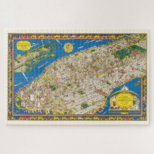 Fun  1926 teruggezette Pictorial Manhattan Map Legpuzzel