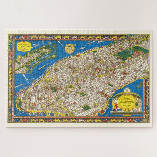 Fun  1926 teruggezette Pictorial Manhattan Map Legpuzzel (Horizontaal)