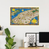 Fun  1926 teruggezette Pictorial Manhattan Map Poster (Thuiskantoor)