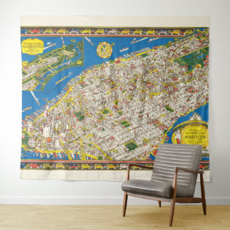Fun 1926 teruggezette Pictorial Manhattan Map Wandkleed