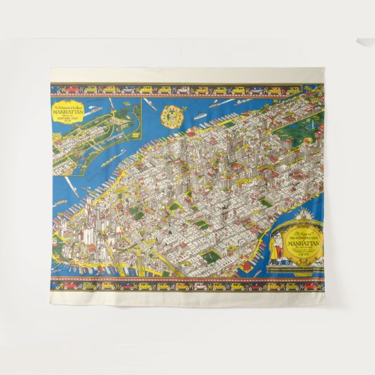 Fun 1926 teruggezette Pictorial Manhattan Map Wandkleed (Voorkant (horizontaal))