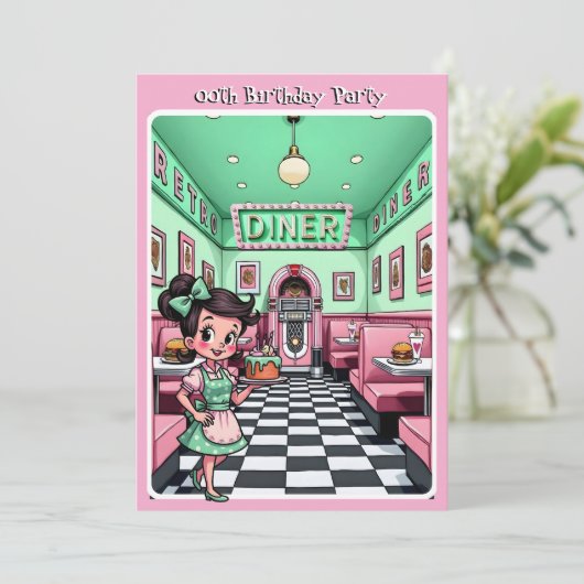 Fun 1950s Diner Birthday Cake Mint Pink Kaart (Staand voorkant)