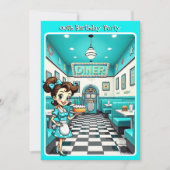 Fun 1950s Retro Diner Birthday Cake Aqua Kaart (Voorkant)