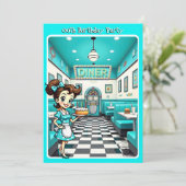Fun 1950s Retro Diner Birthday Cake Aqua Kaart (Staand voorkant)