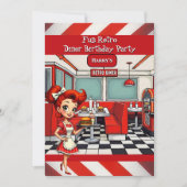 Fun 1950s Retro Diner Birthday Party Red White Kaart (Voorkant)
