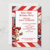 Fun 1950s Retro Diner Birthday Party Red White Kaart (Achterkant)