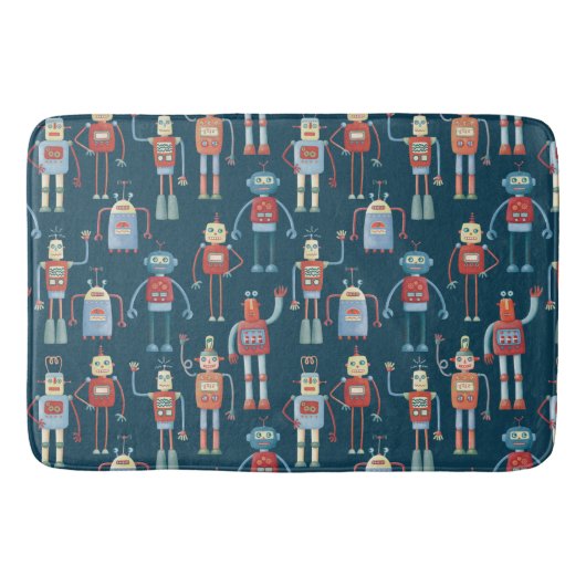 Fun 1950s Style Retro Robot Pattern Dark Badmat (Voorkant)