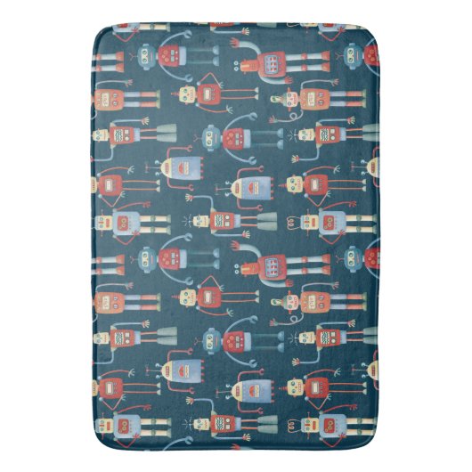 Fun 1950s Style Retro Robot Pattern Dark Badmat (Voorkant Verticaal)