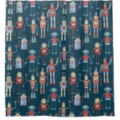 Fun 1950s Style Retro Robot Pattern Dark Douchegordijn (Voorkant)