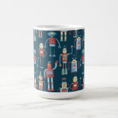 Fun 1950s Style Retro Robot Pattern Dark Koffiemok (Center)