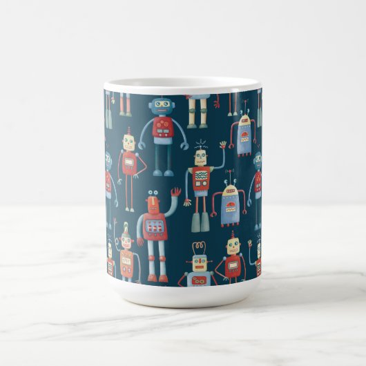 Fun 1950s Style Retro Robot Pattern Dark Koffiemok (Center)