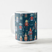 Fun 1950s Style Retro Robot Pattern Dark Koffiemok (Voorkant links)