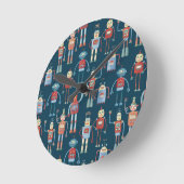 Fun 1950s Style Retro Robot Pattern Dark Ronde Klok (Hoek)
