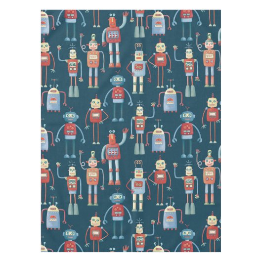 Fun 1950s Style Retro Robot Pattern Dark Tafelkleed (Voorkant)