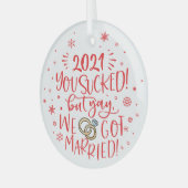 Fun 2021 is opgezogen, maar we zijn getrouwd.. glas ornament (Voorkant links)