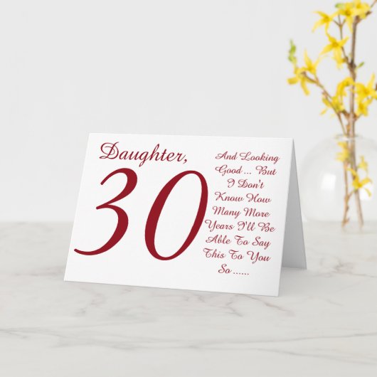 Fun, 30ste verjaardag, dochter, rode en witte teks kaart (Gele Bloem)