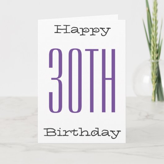 Fun, 30ste verjaardag, grote paarse, zwarte tekst, kaart (Voorkant)