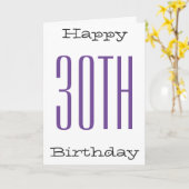 Fun, 30ste verjaardag, grote paarse, zwarte tekst, kaart (Gele Bloem)