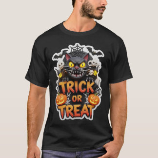 Fun 3D Halloween graphic with spooky black cat pum T-shirt