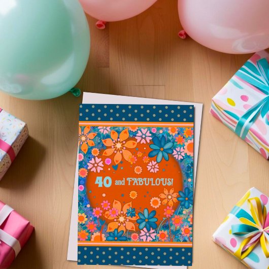 Fun 40 Fabulous Bloemen Girly Kleurrijke Custom Ag Kaart