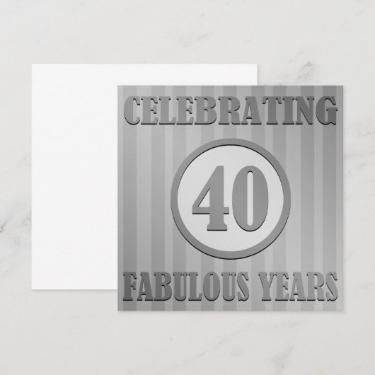 Fun 40th Birthday Party Invites (striped gray) Kaart (Voorkant / Achterkant)