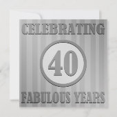 Fun 40th Birthday Party Invites (striped gray) Kaart (Voorkant)