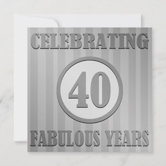 Fun 40th Birthday Party Invites (striped gray) Kaart (Voorkant)