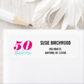 Fun 50 & Beachin Hot Pink zwarte Aquamarine-tekst Etiket (Insitu)