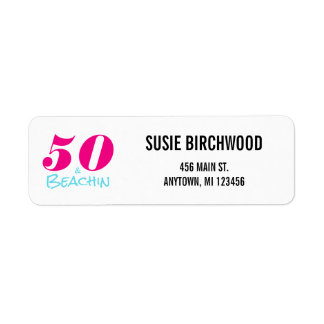 Fun 50 & Beachin Hot Pink zwarte Aquamarine-tekst Etiket