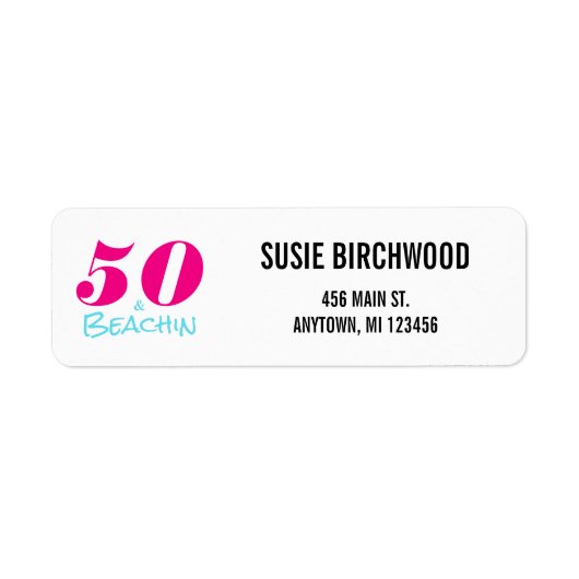 Fun 50 & Beachin Hot Pink zwarte Aquamarine-tekst Etiket (Voorkant)