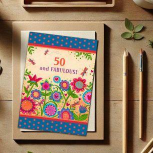 Fun 50 Fabulous Floral Dragonfly Kleurrijke leefti Kaart