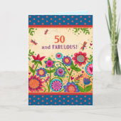 Fun 50 Fabulous Floral Dragonfly Kleurrijke leefti Kaart (Voorkant)