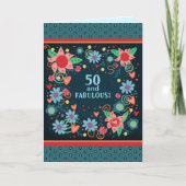 Fun 50 Fabulous Floral Girly Kleurrijke Custom Age Kaart (Voorkant)