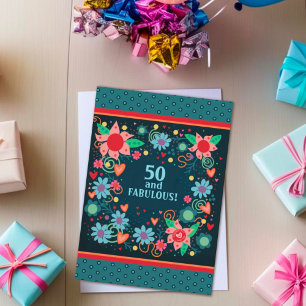 Fun 50 Fabulous Floral Girly Kleurrijke Custom Age Kaart