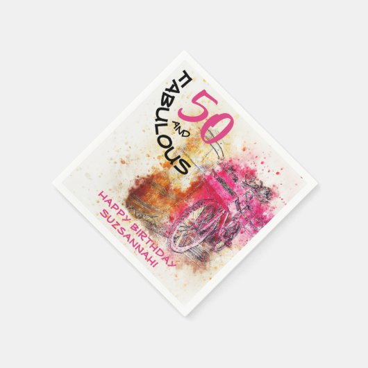 Fun 50-jarig  meisje fiets servet (Hoek)