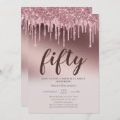 Fun 50 Surprise roze glitter Birthday Kaart (Voorkant / Achterkant)