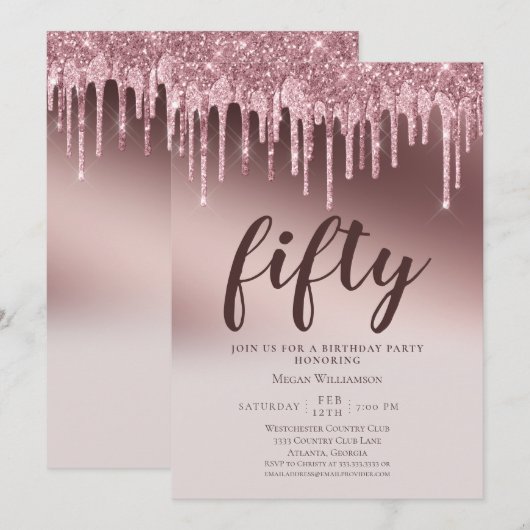 Fun 50 Surprise roze glitter Birthday Kaart (Voorkant / Achterkant)