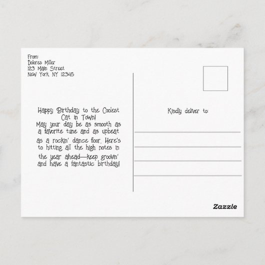 Fun 50s  Retro Jukebox, Verjaardag Briefkaart (Achterkant)