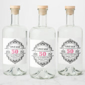 Fun  50th Black and Pink Birthday Novelty Likeurfles Etiket (Flessen)