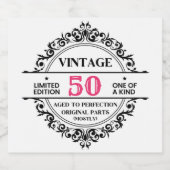 Fun  50th Black and Pink Birthday Novelty Likeurfles Etiket (Enkel label)