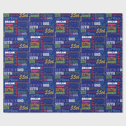 Fun 55th Birthday Party Personalized Monogram Cadeaupapier (Vlak)