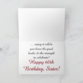 Fun, 60ste verjaardag voor zus, rode en witte teks kaart (Binnen)