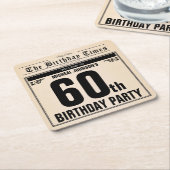 Fun 60th Birthday  Krant Unieke aangepaste editie Kartonnen Onderzetters (Schuin)