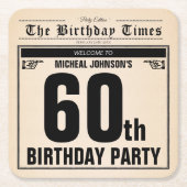 Fun 60th Birthday  Krant Unieke aangepaste editie Kartonnen Onderzetters (Voorkant)