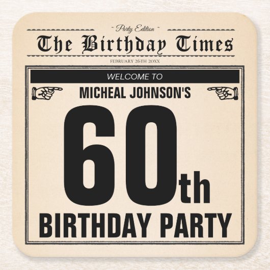 Fun 60th Birthday Krant Unieke aangepaste editie Kartonnen Onderzetters (Voorkant)
