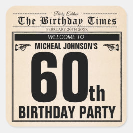 Fun 60th Birthday  Krant Unieke aangepaste editie Vierkante Sticker