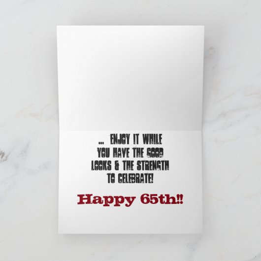 Fun, 65ste verjaardag, broer, rode en witte tekst. kaart (Binnen)