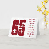 Fun, 65ste verjaardag, broer, rode en witte tekst. kaart (Gele Bloem)