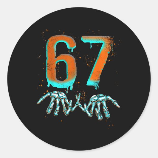 Fun 67 Meme Halloween Skeleton  Ronde Sticker (Voorkant)