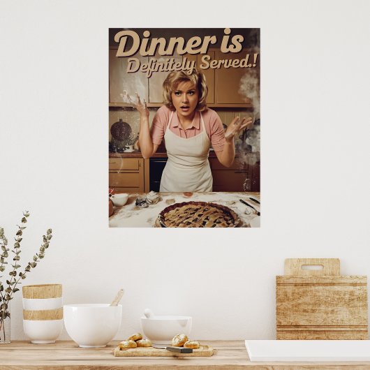 Fun 70's  stijl huisvrouw ontwerp poster (Keuken)